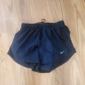 Nike Women's Black Athletic Running Shorts with White Swoosh Large Dri Fit